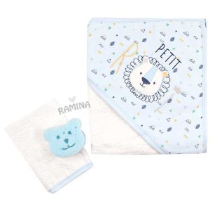 ست حوله کلاهدار و لیف نوزاد پسرانه اک بیبی Ekebaby