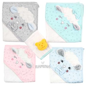 ست حوله کلاهدار و لیف نوزاد طرح گوسفند اک بیبی Ekebaby