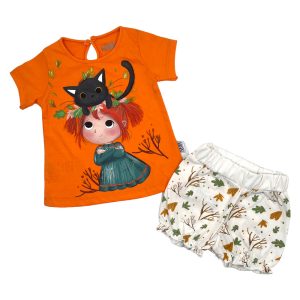 ست تیشرت شلوارک بچه گانه دخترانه طرح گربه نیلسام Nilsam