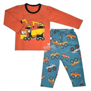 ست بلوز آستین بلند و شلوار نخی پسرانه 12 تا 18 ماه طرح راهسازی