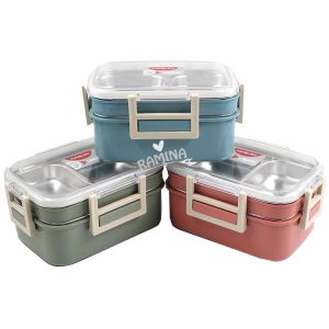 ظرف غذای استیل دو طبقه 1200 میل لانچ باکس Tingli
