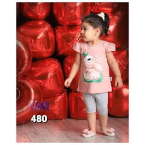 ست تیشرت شلوارک بچه گانه دخترانه طرح خرگوش نیلسام Nilsam