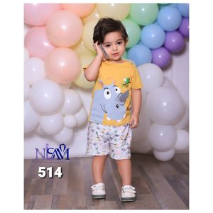 ست تیشرت شلوارک بچه گانه پسرانه طرح کرگدن نیلسام Nilsam