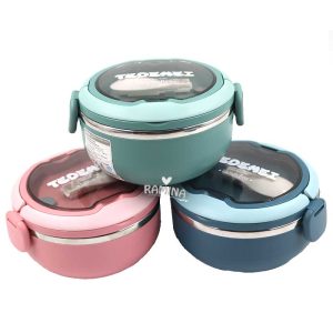 لانچ باکس استیل گرد قاشق دار Tedemei