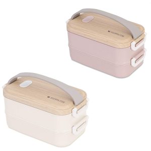 ظرف غذای ارگانیک 2 طبقه 1600 میل با درب چوبی Lunch Box