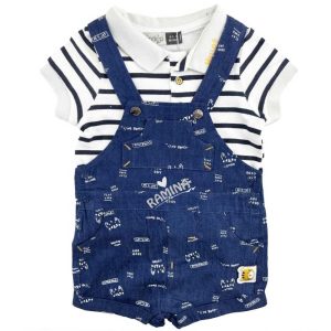 ست تیشرت راه راه و شلوار پیش بندی پسرانه 196027 ایندیگو Indigo