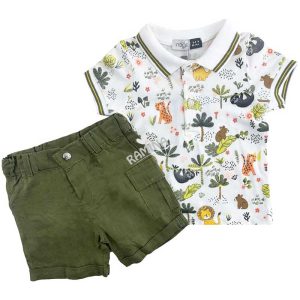 ست تیشرت و شلوارک پسرانه طرح جنگل ایندیگو Indigo