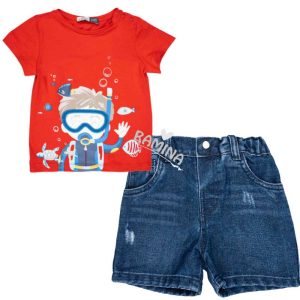 ست تیشرت و شلوارک پسرانه طرح غواص ۱۹۶۰۵۴ ایندیگو Indigo