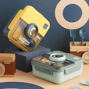 لانچ باکس مربعی 1000 میل با قاشق و چنگال طرح دوربین Yakada