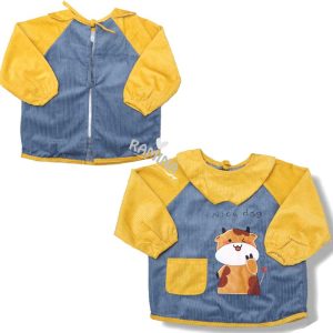 پیشبند لباسی مخمل کبریتی دو رنگ کودک طرح گاو