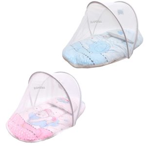 پشه بند فنری نوزاد با تشک و بالش مخمل