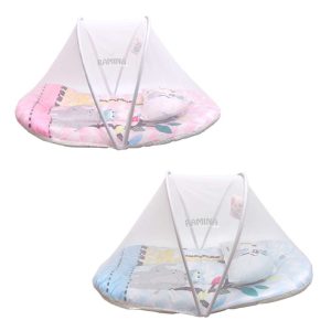 پشه بند تشک دار فنری نوزاد همراه بالش طرح فیل و جغد