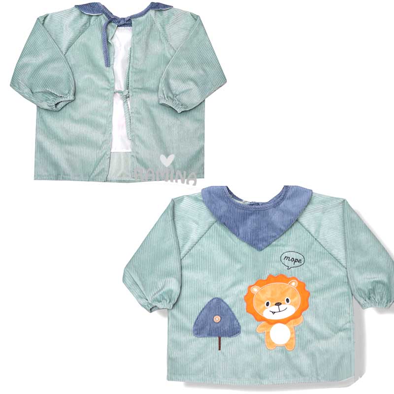 پیشبند آستین دار مخمل کبریتی کودک طرح شیر بازیگوش