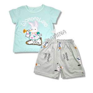 ست تیشرت و شلوارک دخترانه طرح خرگوش wonderland