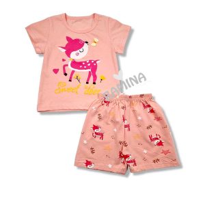 ست تیشرت و شلوارک دخترانه طرح آهو