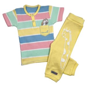 ست بلوز آستین کوتاه و شلوار کودک طرح راه راه زرافه به آوران Behavaran