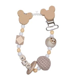 بند پستانک چوبی طرح خرس کیو کیو بیبی qq baby