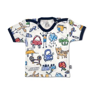 بلوز آستین کوتاه نوزاد پسرانه طرح مدادرنگی سرمه ای لیدولند Lido land