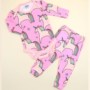 زیردکمه بلند با شلوار دخترانه طرح صورتی یونیکورن ماماز پاپاز Mamas Papas