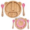 بشقاب چوبی کودک با قاشق چنگال طرح حیوانات Kids Life