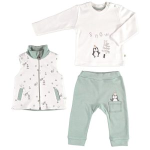 ست سه تکه نخی نوزاد پسرانه طرح پنگوئن بی ارگانیک Biorganic