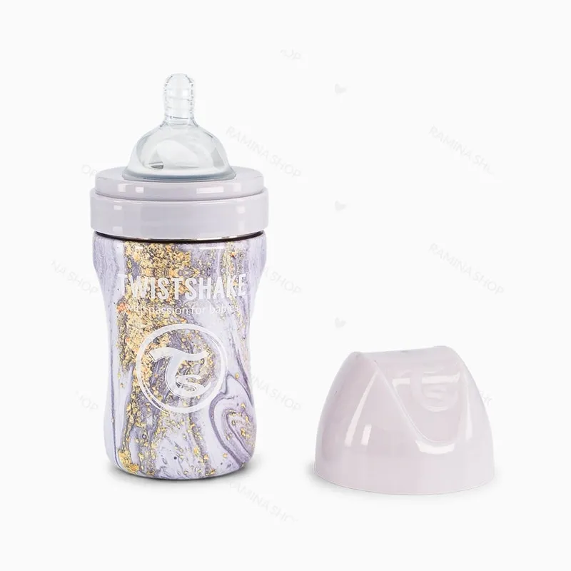 شیشه شیر استیل 260 میل طرح ماربل تویست شیک Twistshake
