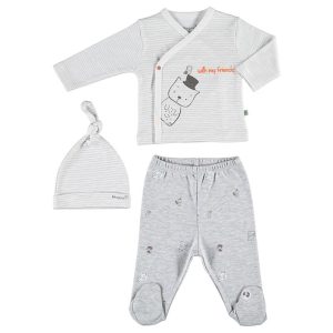 ست سه تکه نخی نوزاد طرح گربه و جغد بی ارگانیک Biorganic