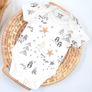 زیر دکمه دار آستین کوتاه نوزاد طرح ستاره طلایی بیبی فورلایف Baby4life