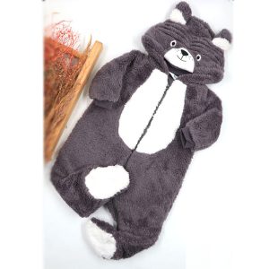 سرهمی بچه گانه پولیشی کلاه دار طرح خرس خاکستری