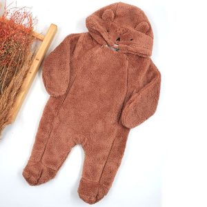 سرهمی بچه گانه پولیشی کلاهدار طرح موش قهوه ای