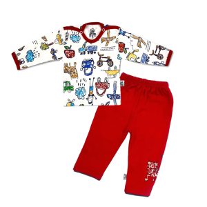 ست بلوز آستین بلند و شلوار بچه گانه طرح مدادرنگی قرمز لیدولند Lido land