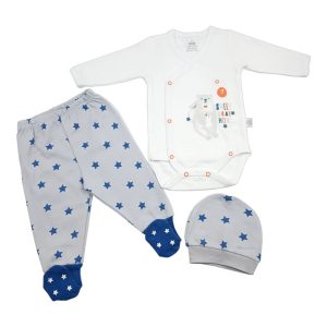 ست بادی بلند و شلوار جوراب دار با کلاه نوزاد پسرانه طرح ستاره Bimini