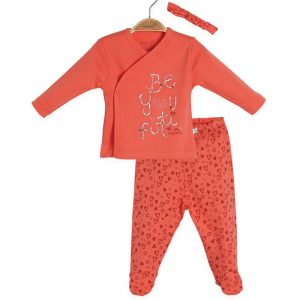 ست لباس سه تکه قرمز دخترانه نوزاد طرح قلب بی ارگانیک Biorganic