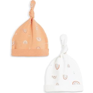 کلاه گره ای 2 عددی نوزادی طرح رنگین کمان بی ارگانیک Biorganic