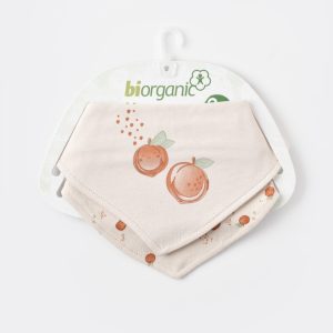ست پیشبند دستمال گردنی 2 عددی نوزادی طرح سیب بیو ارگانیک biorganic