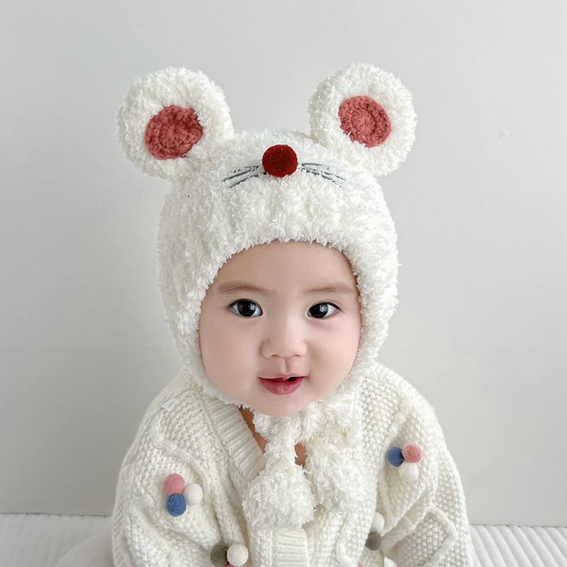 تصویر کلاه زمستانی پولیشی نوزاد و کودک طرح موش 