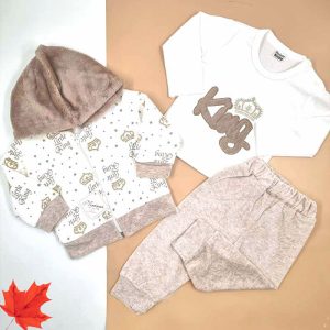 ست سویشرت شلوار و بلوز آستین بلند نوزادی قهوه ای طرح King نی نی ناز