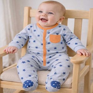 سرهمی نوزادی جوراب دار پسرانه طرح ستاره بی مینی Bimini