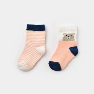 پک جوراب 2 عددی کودک پسرانه گلبهی طرح خرس بی ارگانیک biorganic