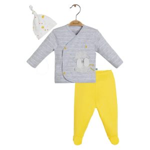 ست سه تکه مانتو، کلاه و شلوار نوزادی طرح گوسفند بی ارگانیک Biorganic