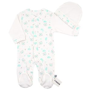 سرهمی جورابدار نوزادی همراه با کلاه طرح خرس دامون