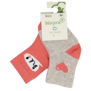 پک جوراب 2 عددی بچه گانه دخترانه طرح قلب بی ارگانیک biorganic