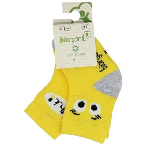پک جوراب نخی 2 عددی بچه گانه طرح میکی زرد بی ارگانیک biorganic