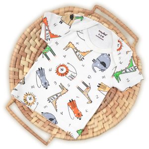 بلوز آستین کوتاه نوزاد طرح حیوانات بیبی فورلایف Baby4life