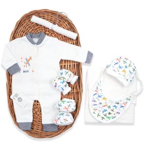 ست لباس بیمارستانی نوزادی 7 تکه طرح هواپیما مادکر