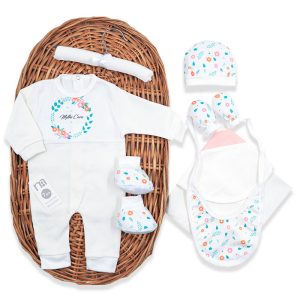 ست لباس بیمارستانی نوزادی 7 تکه طرح گل مادکر