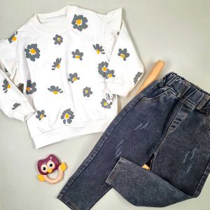 ست بلوز و شلوار جین طرح گل