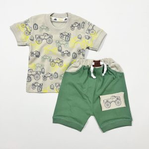 ست تیشرت شلوارک بچه گانه پسرانه طرح ماشین سولو