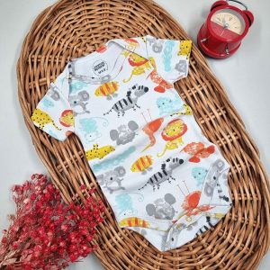 زیر دکمه دار آستین کوتاه اسپورت طرح حیوانات آبرنگی ماماز پاپاز