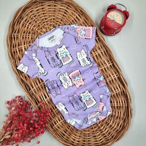 زیر دکمه دار آستین کوتاه دخترانه طرح گربه بنفش ماماز پاپاز